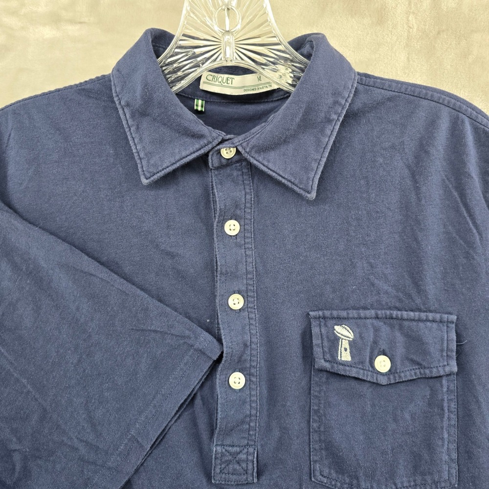 Criquet Polo Shirt Mens Medium super bowl Blue Organic Cotton Short Sleeve